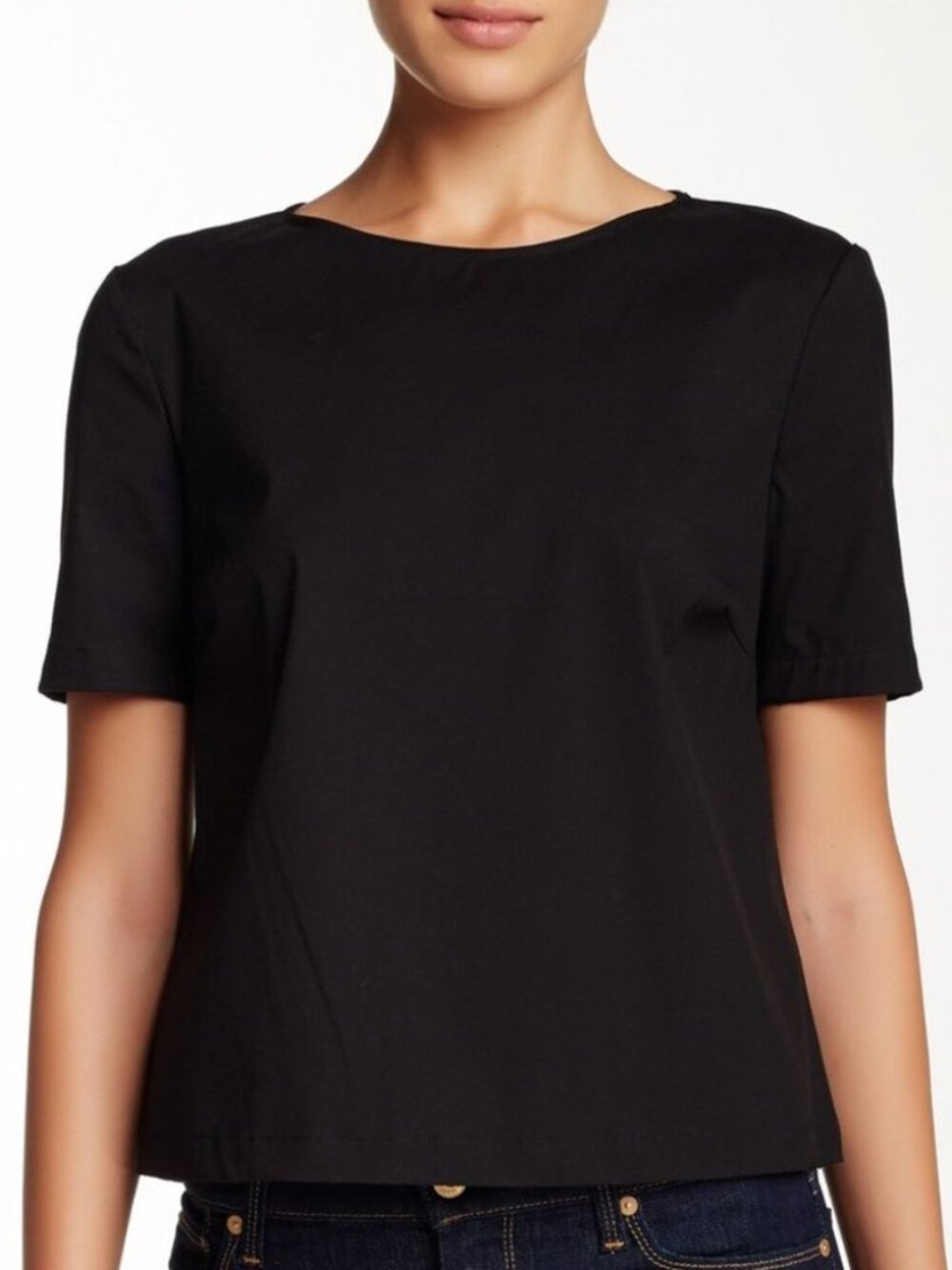 Theory Black Pleat Shell Short-Sleeve Tee Blouse - Size Large